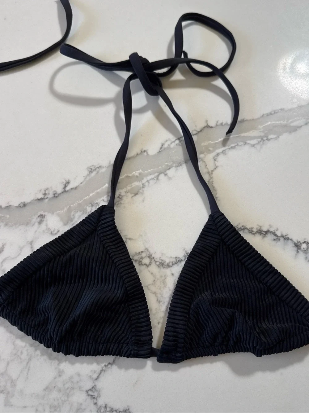 Frankie’s bikinis black ribbed triangle top XS